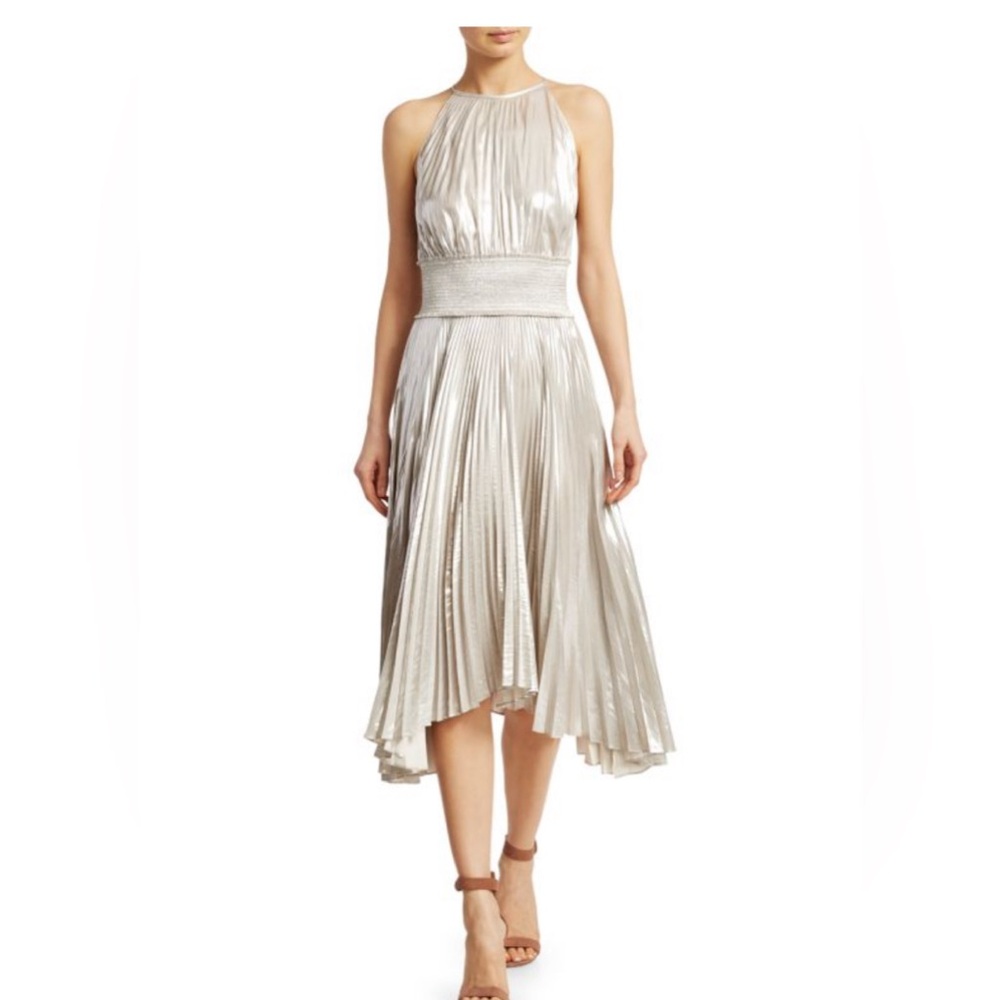 A.L.C Weston Metallic Pleated Midi Dress